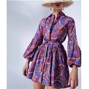 Alexis Berry Multicolor Zamata Paisley Mini Dress Large WITH WAIST TIE